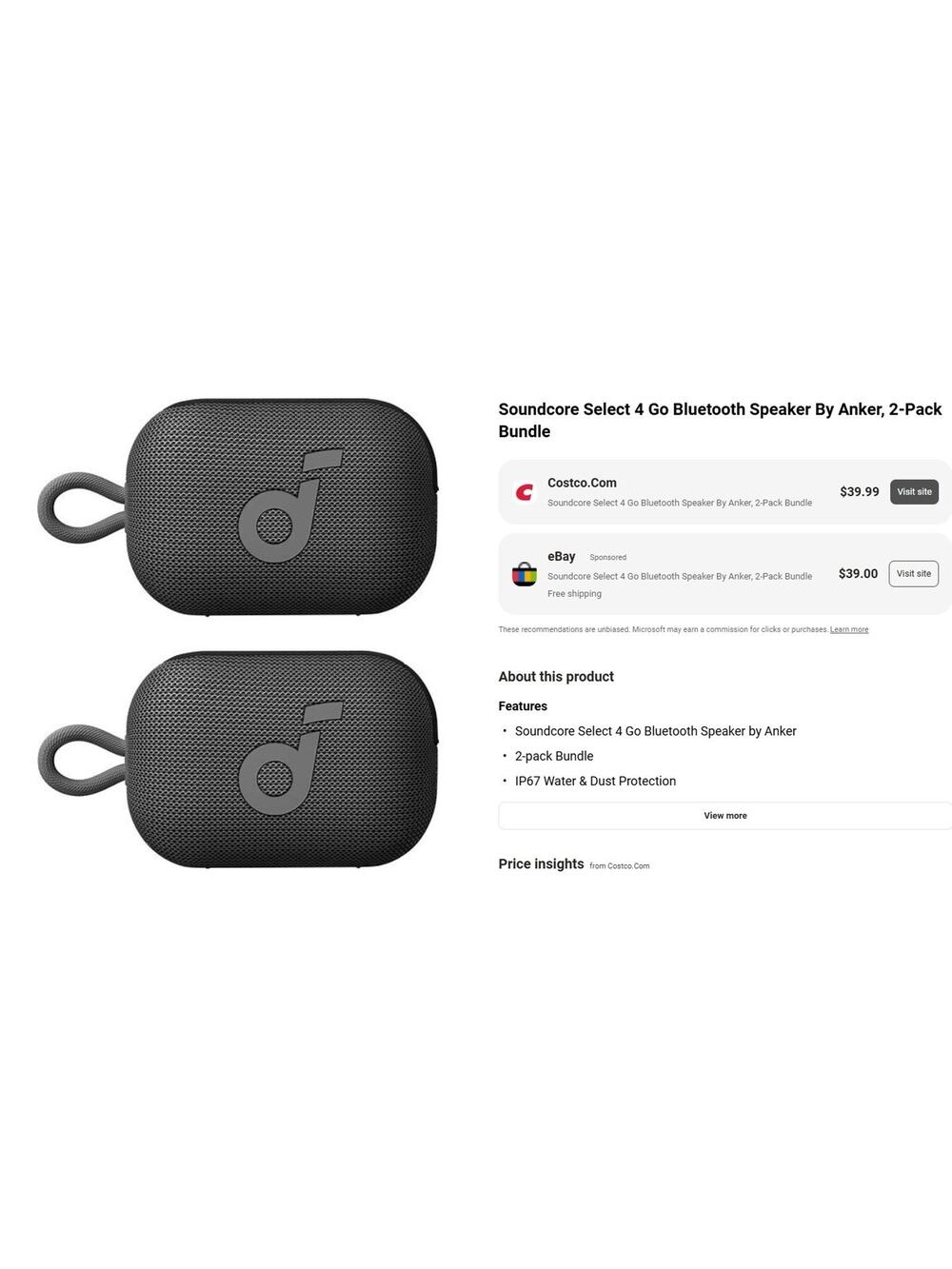 Soundcore Select 4 Go Bluetooth Speaker by Anker (2-pack Bundle) - NEW OPEN BOX